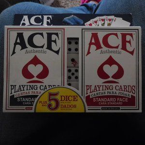 2 Pack of Ace playing cards and 5 dice
